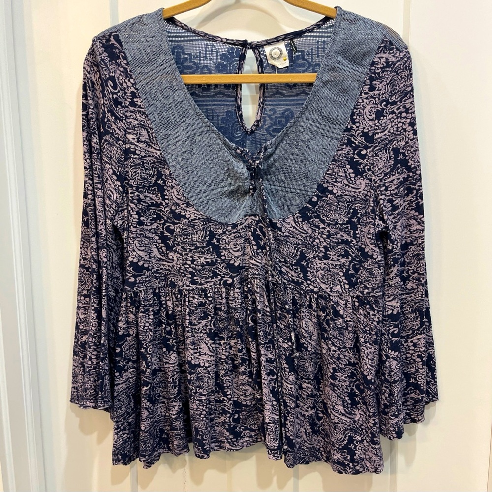 Akemi Kin Anthropologie Blouse Women’s Size Small Blue Marcella Top Pleated